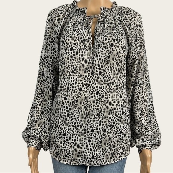 Animal Print Balloon sleeves rouched neck Career Contemporary Office Collegiate - Picture 1 of 12